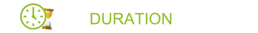 A clock and an hourglass next to the word "Duration" to explain the duration of the Principles of Project Planning Course by Profactaplan.